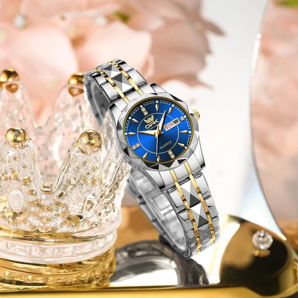 OPK Women Watch Bracelet Dress Easy to Read Stainless Steel Ladies Watches for Female Small Watch Waterproof Luminous Date Wacthes for Women
