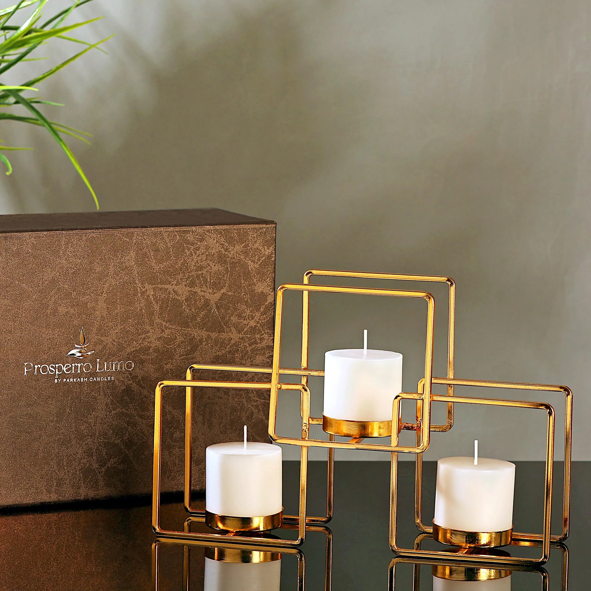 PROSPERRO LUMO by Parkash Candles Premium Sandalwood Pillar Candles with Beautiful Brass Stand