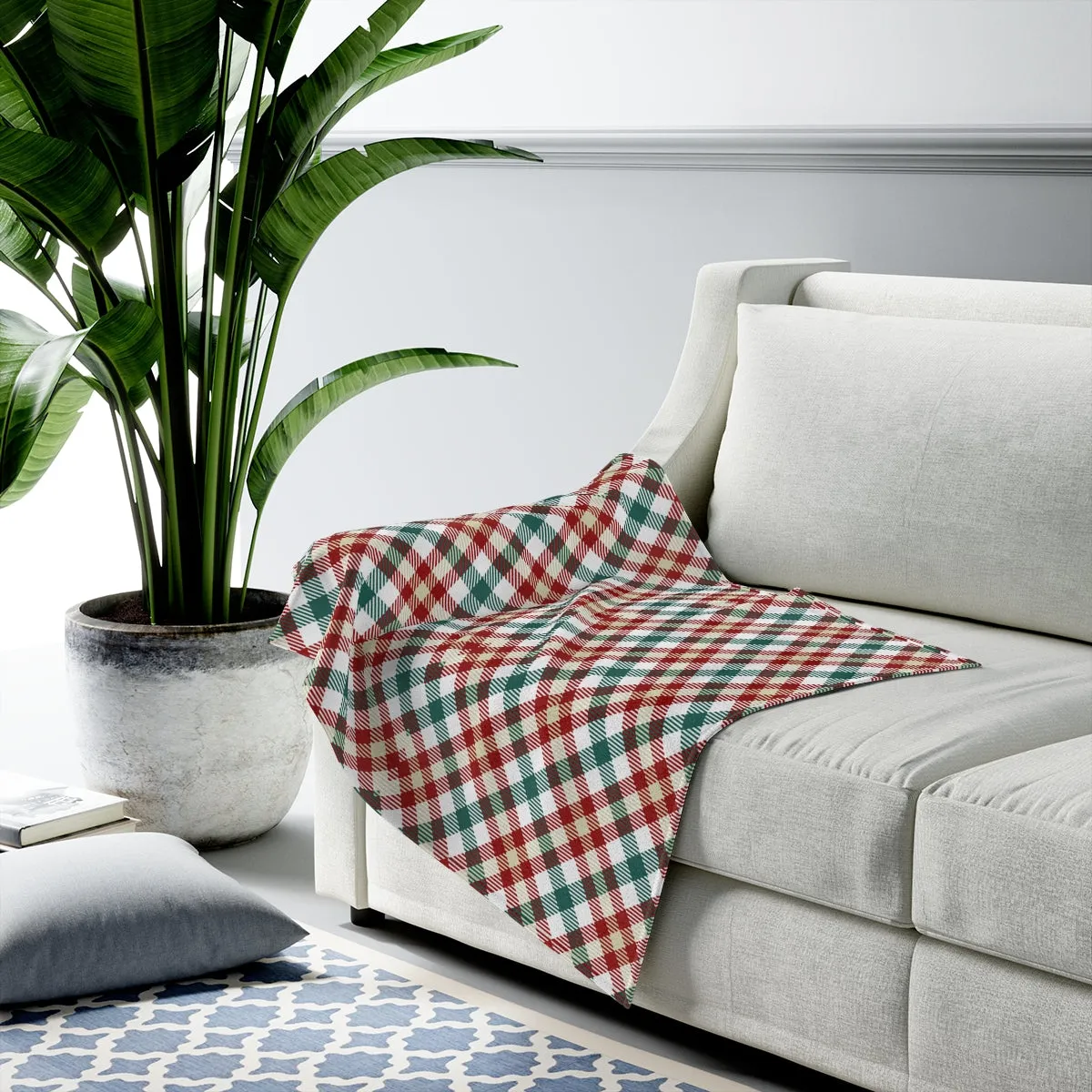 Red and Green Plaid Plush Blanket Throw
