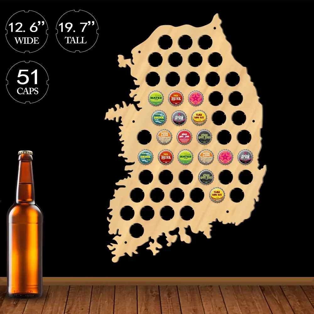 Republic Of Korea  Cap Map Wooden Korea Decor Asian Map Of Korea  Bottle Cap Display Holder Man Cave  Lovers Gift