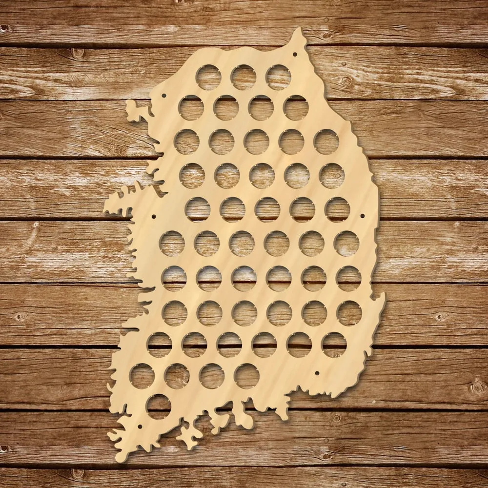 Republic Of Korea  Cap Map Wooden Korea Decor Asian Map Of Korea  Bottle Cap Display Holder Man Cave  Lovers Gift