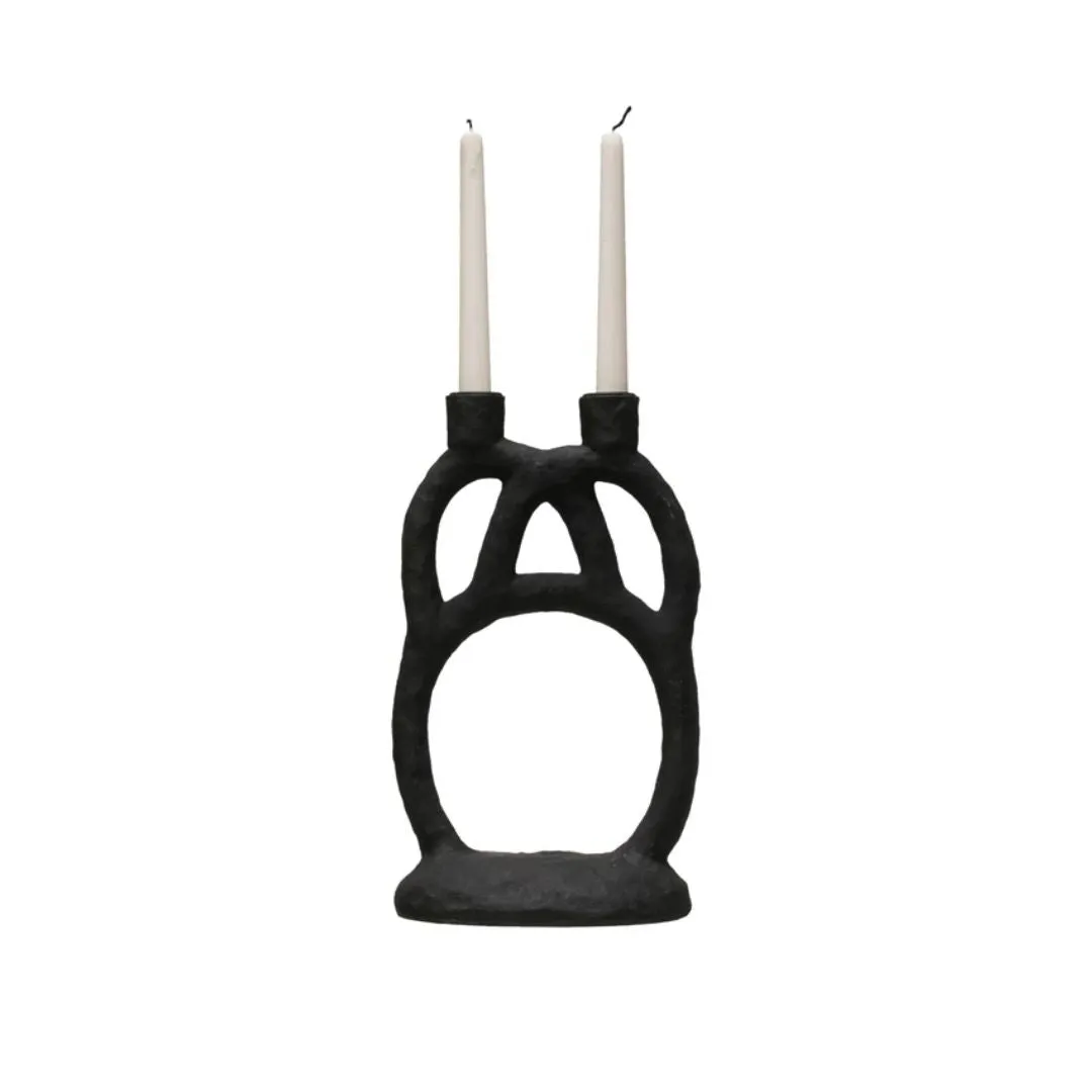 Resin Double Taper Candle Holder (Black)