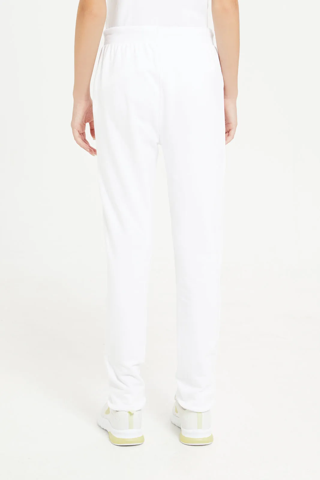 Senior Girls White Printed Active Pants