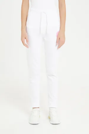 Senior Girls White Printed Active Pants