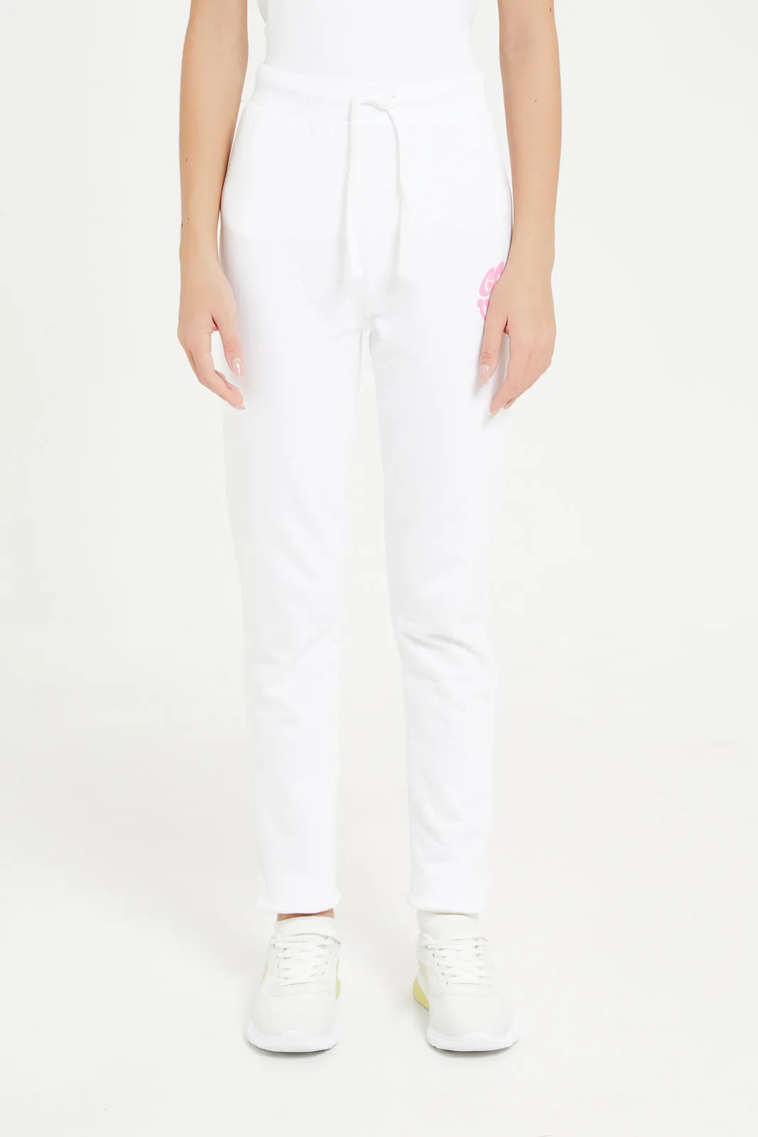 Senior Girls White Printed Active Pants
