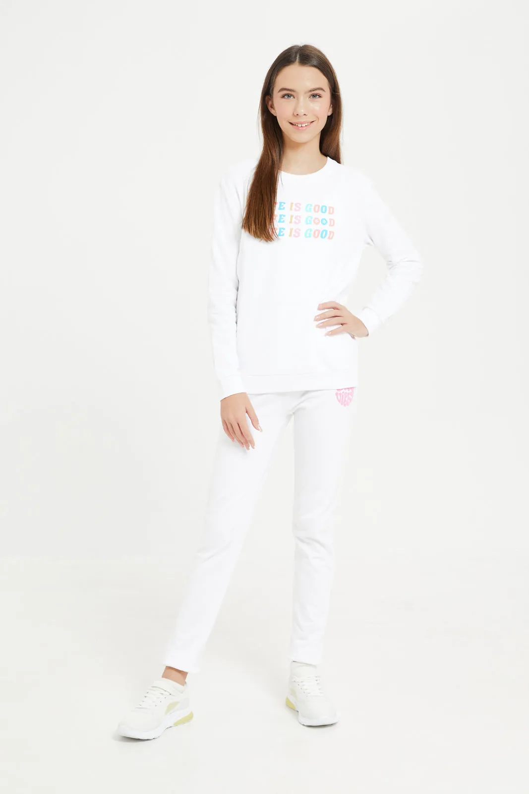 Senior Girls White Printed Active Pants