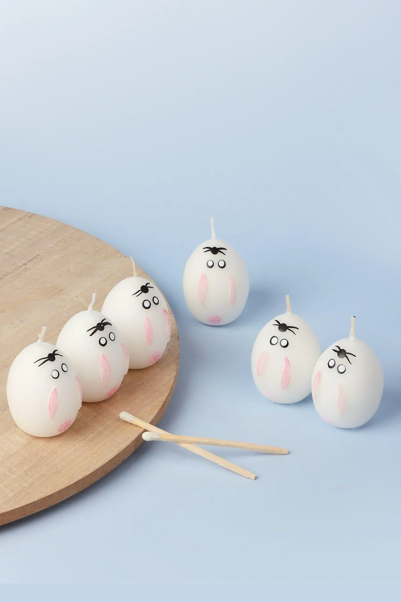 Set of 6 - Hoppy Easter Egg Candles - White