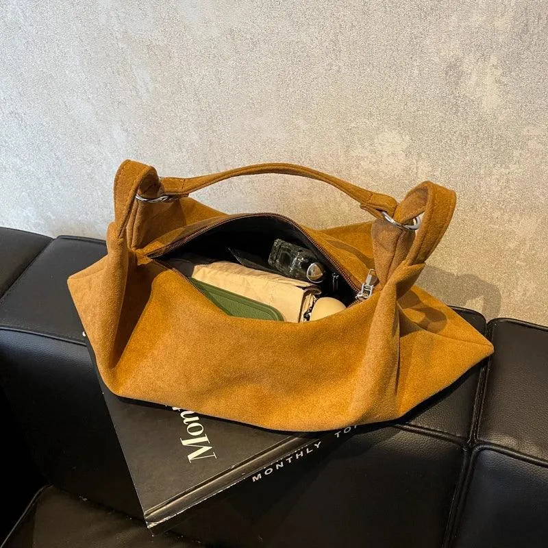 Shoulder Bags Nubuck Velvet Leather Women's Large Zipper Soft Handbags