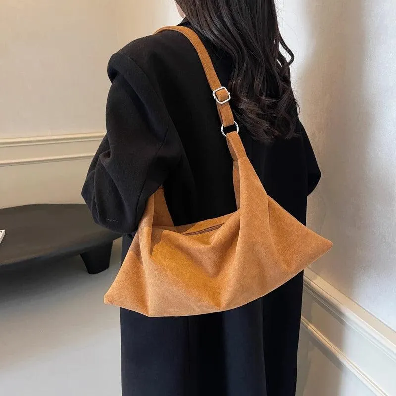 Shoulder Bags Nubuck Velvet Leather Women's Large Zipper Soft Handbags
