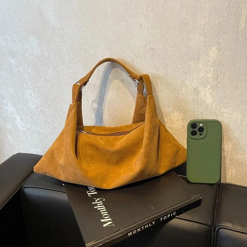 Shoulder Bags Nubuck Velvet Leather Women's Large Zipper Soft Handbags