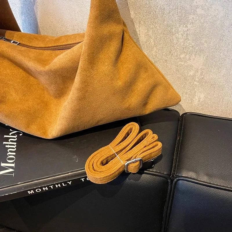 Shoulder Bags Nubuck Velvet Leather Women's Large Zipper Soft Handbags