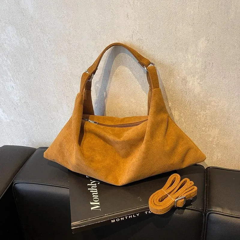 Shoulder Bags Nubuck Velvet Leather Women's Large Zipper Soft Handbags