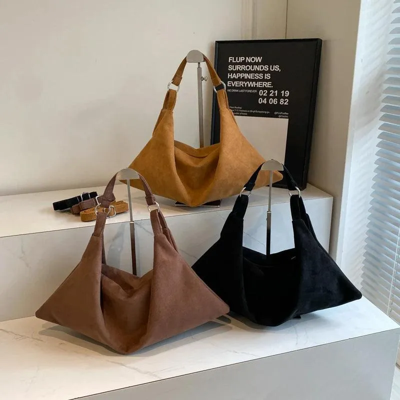Shoulder Bags Nubuck Velvet Leather Women's Large Zipper Soft Handbags