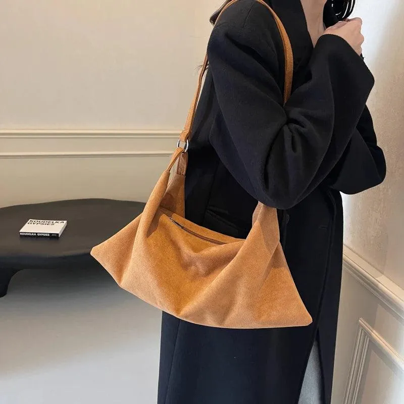 Shoulder Bags Nubuck Velvet Leather Women's Large Zipper Soft Handbags