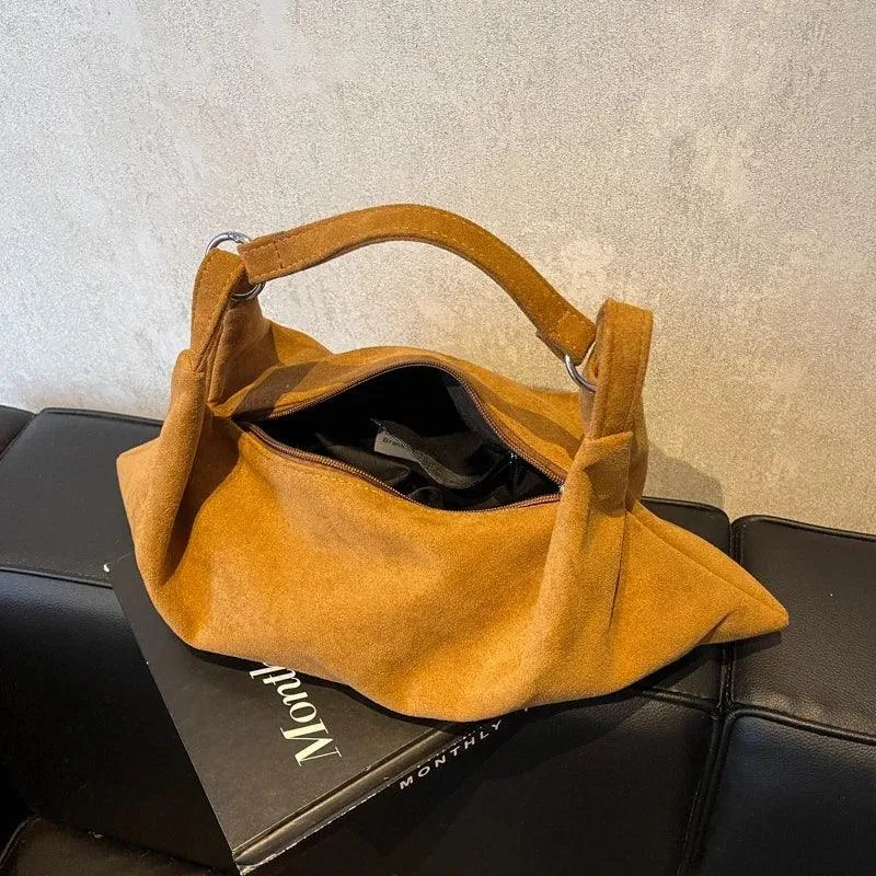 Shoulder Bags Nubuck Velvet Leather Women's Large Zipper Soft Handbags