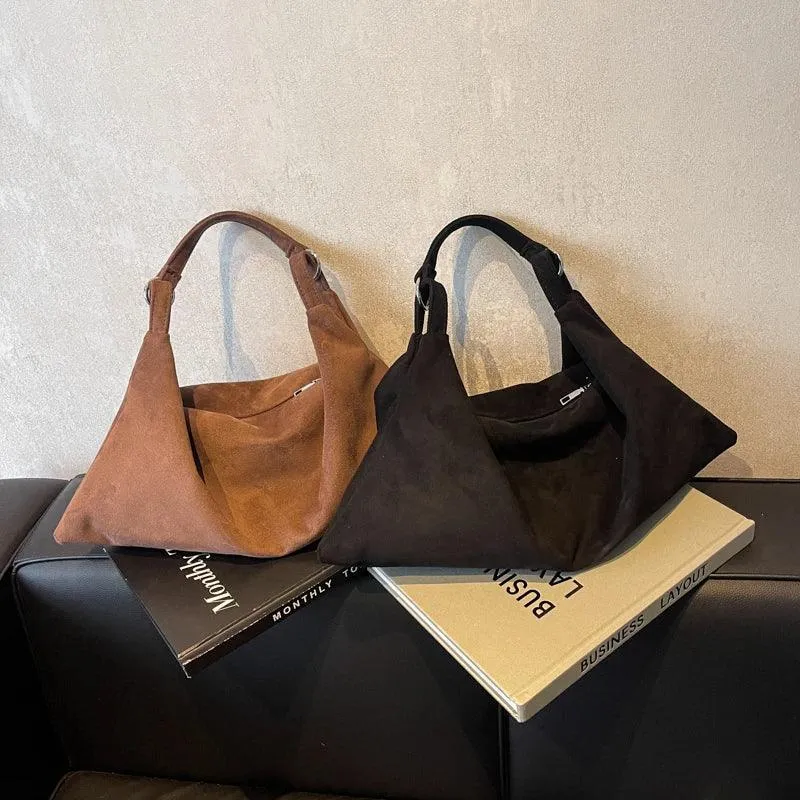 Shoulder Bags Nubuck Velvet Leather Women's Large Zipper Soft Handbags