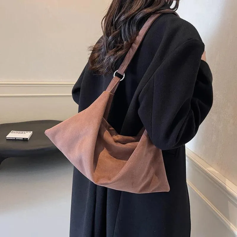 Shoulder Bags Nubuck Velvet Leather Women's Large Zipper Soft Handbags