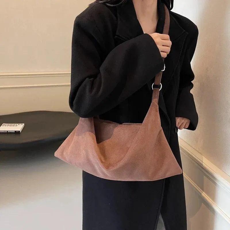 Shoulder Bags Nubuck Velvet Leather Women's Large Zipper Soft Handbags