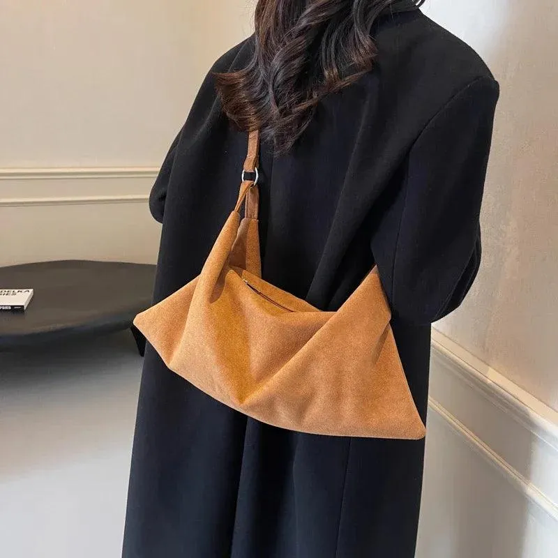 Shoulder Bags Nubuck Velvet Leather Women's Large Zipper Soft Handbags