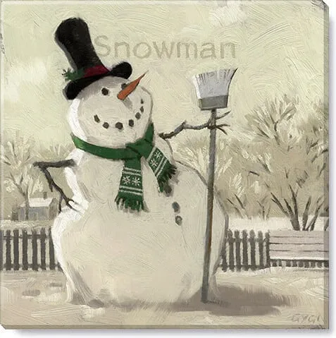 Snowman With Broom--Sepia Art