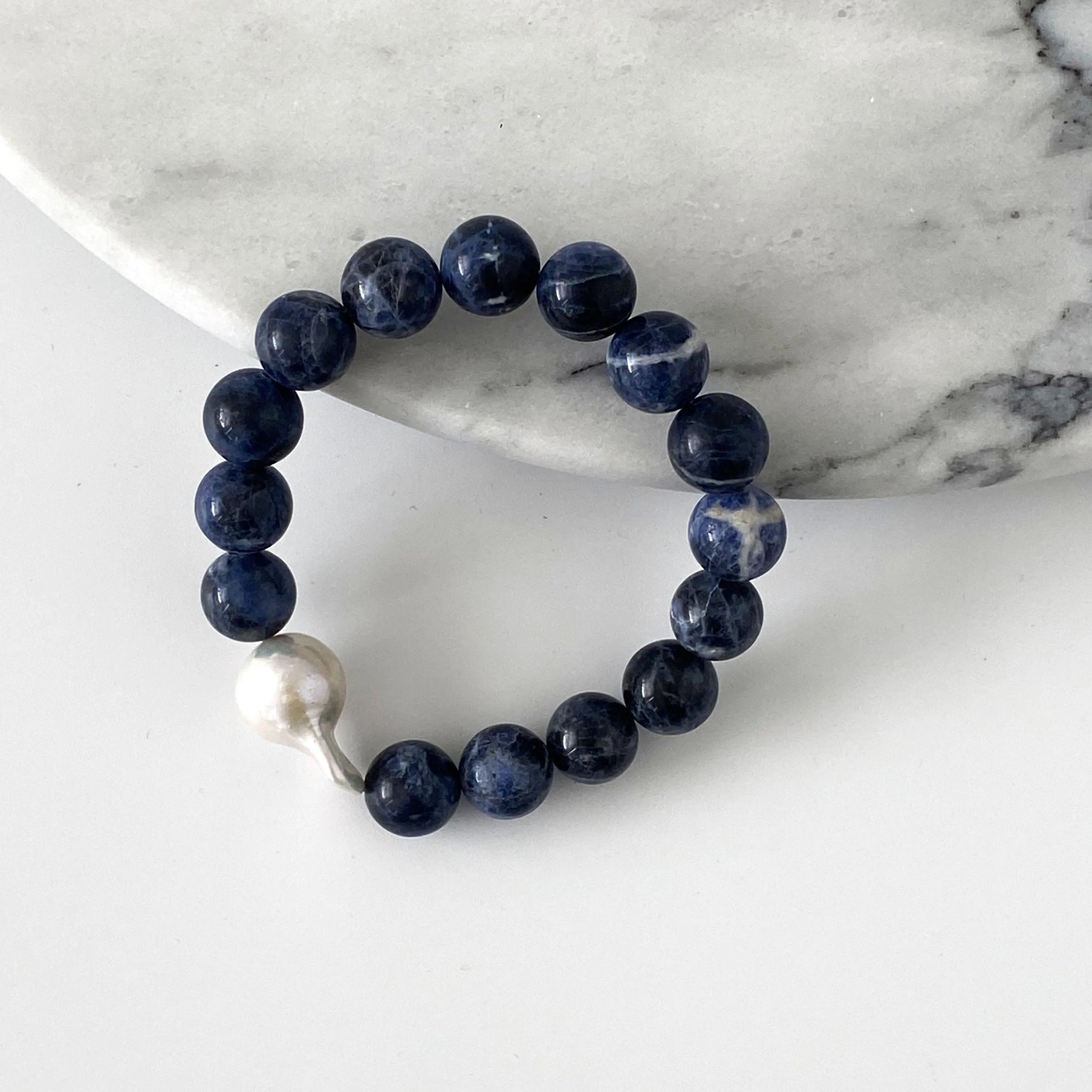 Sodolite  Baroque Pearl Bracelet