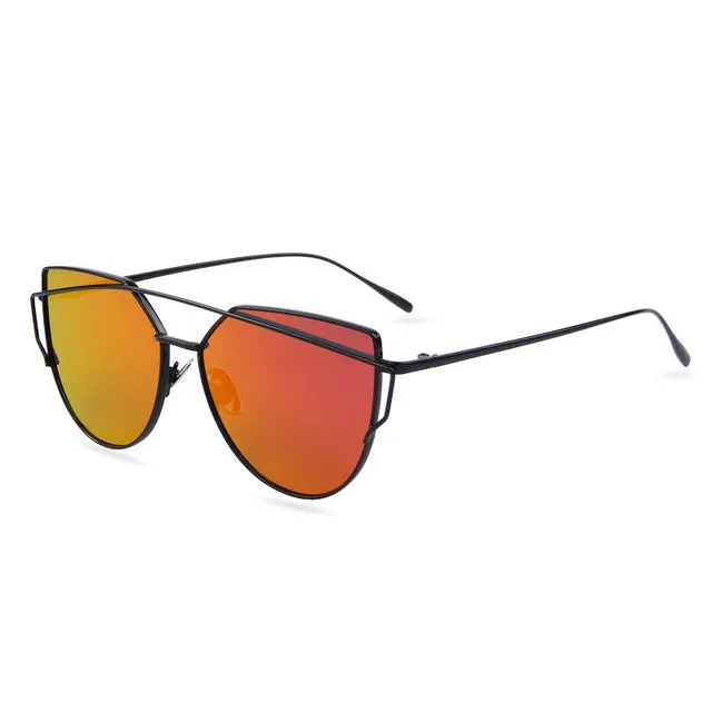 Sunglasses Hot Sale Mirror Flat Lense Women Cat Eye  Classic Brand Designer Twin-Beams Rose Gold Frame Sun Glasses for Women M195