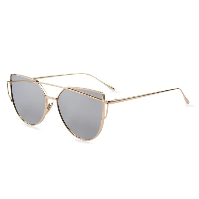 Sunglasses Hot Sale Mirror Flat Lense Women Cat Eye  Classic Brand Designer Twin-Beams Rose Gold Frame Sun Glasses for Women M195