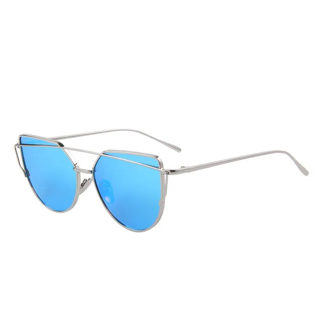 Sunglasses Hot Sale Mirror Flat Lense Women Cat Eye  Classic Brand Designer Twin-Beams Rose Gold Frame Sun Glasses for Women M195