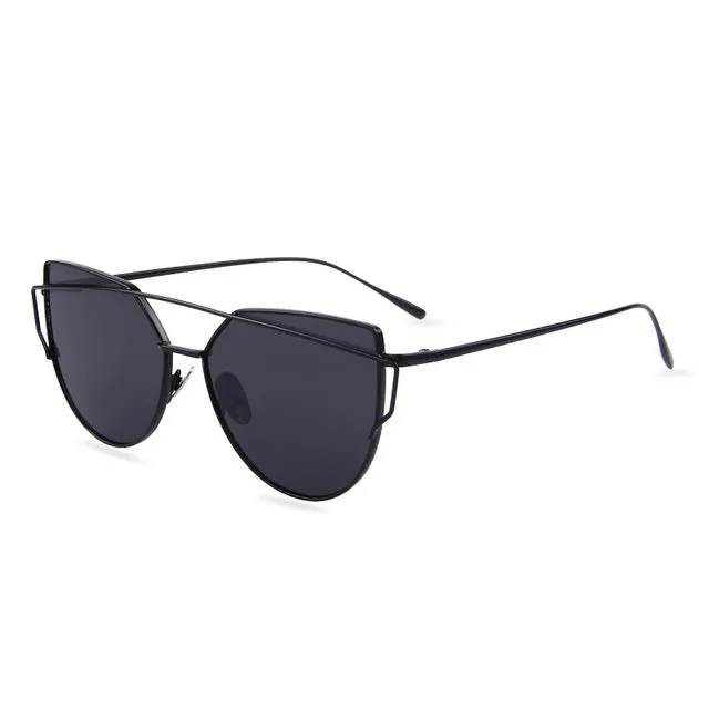 Sunglasses Hot Sale Mirror Flat Lense Women Cat Eye  Classic Brand Designer Twin-Beams Rose Gold Frame Sun Glasses for Women M195