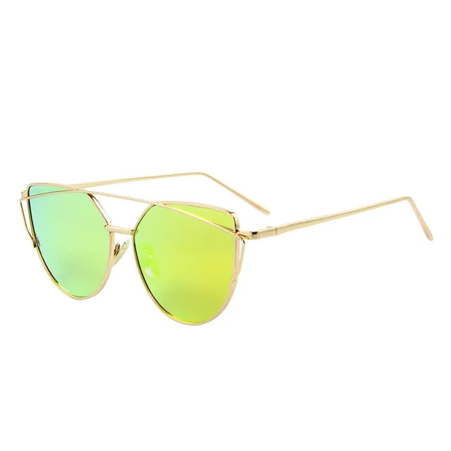 Sunglasses Hot Sale Mirror Flat Lense Women Cat Eye  Classic Brand Designer Twin-Beams Rose Gold Frame Sun Glasses for Women M195