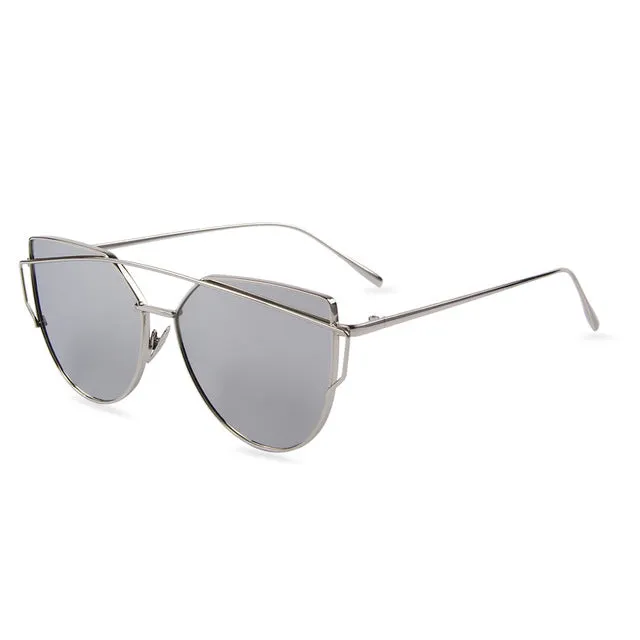 Sunglasses Hot Sale Mirror Flat Lense Women Cat Eye  Classic Brand Designer Twin-Beams Rose Gold Frame Sun Glasses for Women M195