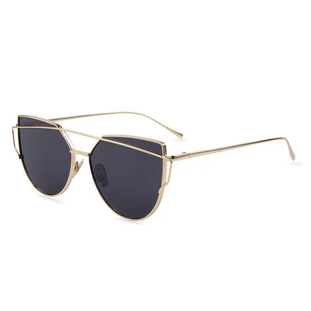 Sunglasses Hot Sale Mirror Flat Lense Women Cat Eye  Classic Brand Designer Twin-Beams Rose Gold Frame Sun Glasses for Women M195