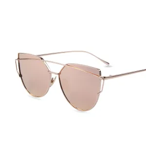 Sunglasses Hot Sale Mirror Flat Lense Women Cat Eye  Classic Brand Designer Twin-Beams Rose Gold Frame Sun Glasses for Women M195
