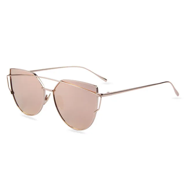 Sunglasses Hot Sale Mirror Flat Lense Women Cat Eye  Classic Brand Designer Twin-Beams Rose Gold Frame Sun Glasses for Women M195