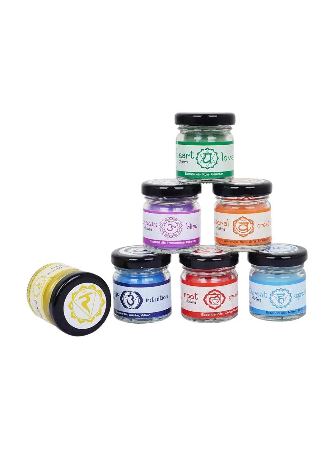 The Decor Affair 7 Chakra Candle Ensemble, Skillfully Designed for Unparalleled Aromatherapy, Chakra Healing, and Spa Rejuvenation.