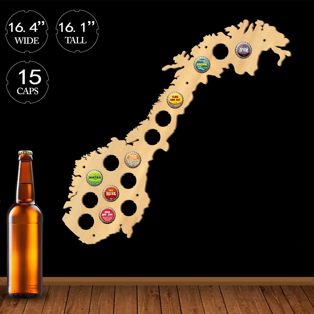 the Kingdom of Norway  Cap Map Pub Bar Wooden Wall Sign  Bottle Cap Display Holder Patriotic Man Cave  Lovers Gift