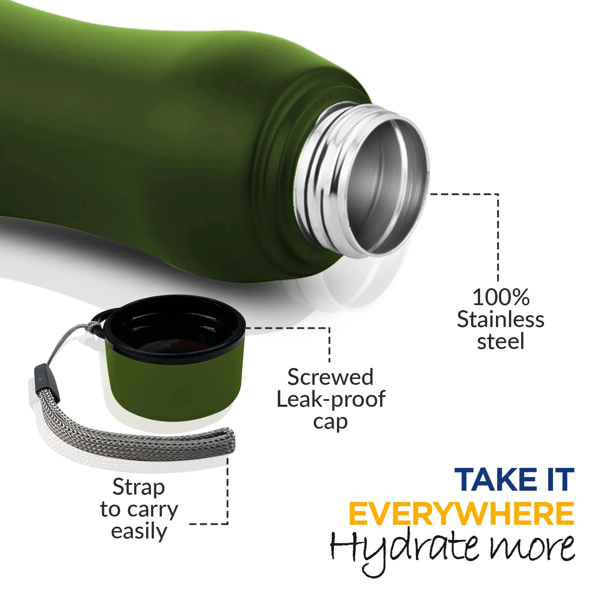 WErFIT Stainless Steel Sports Water Bottle for Gym Park Cycling Yoga Office School 750 ml Bottle  (Pack of 1, Green, Steel)