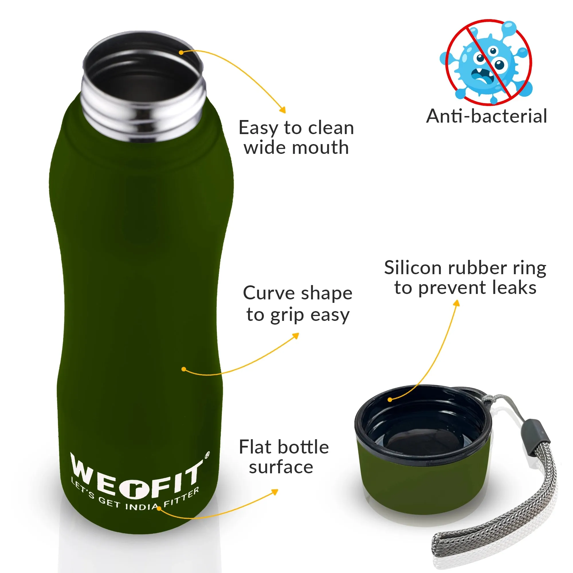 WErFIT Stainless Steel Sports Water Bottle for Gym Park Cycling Yoga Office School 750 ml Bottle  (Pack of 1, Green, Steel)