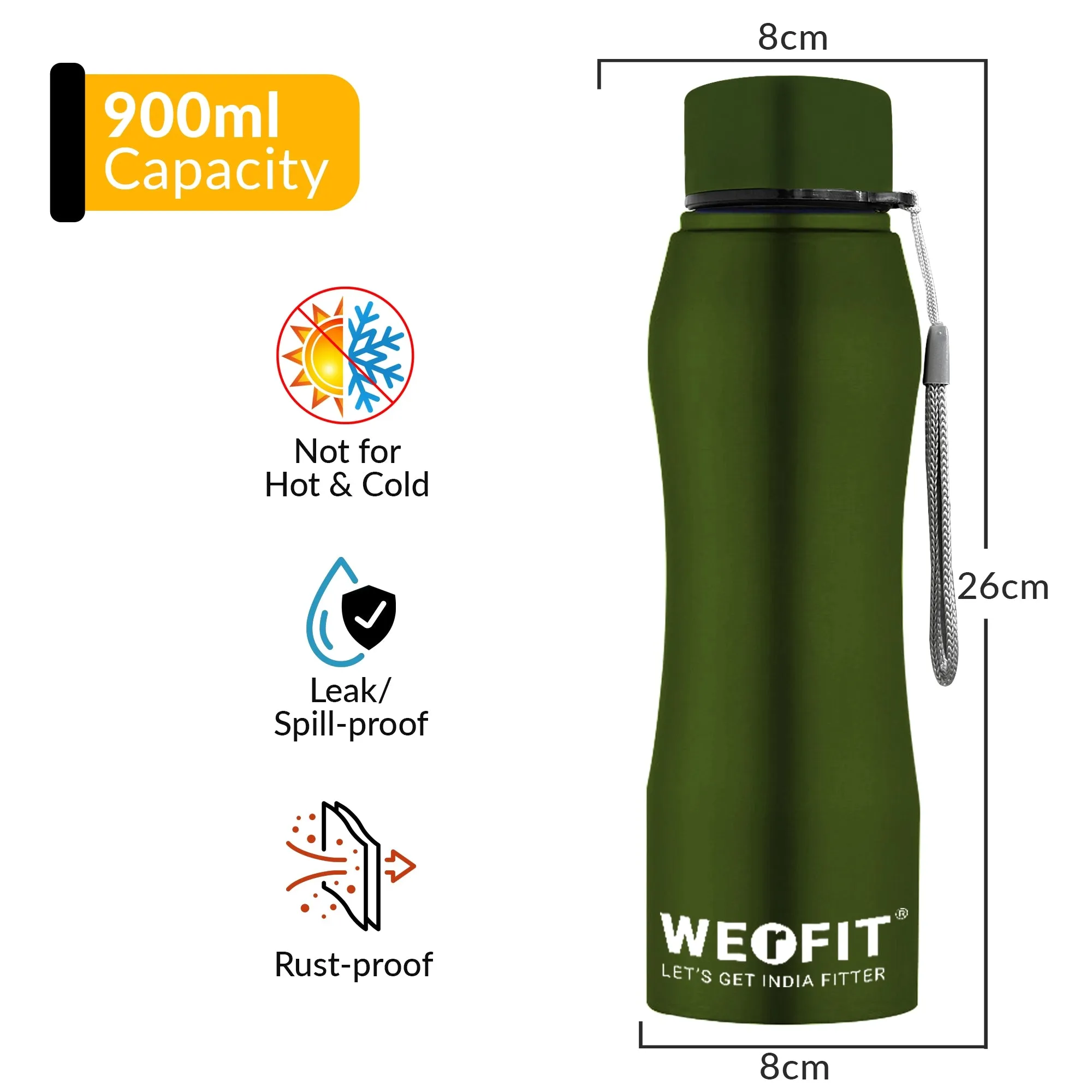 WErFIT Stainless Steel Sports Water Bottle for Gym Park Cycling Yoga Office School 750 ml Bottle  (Pack of 1, Green, Steel)