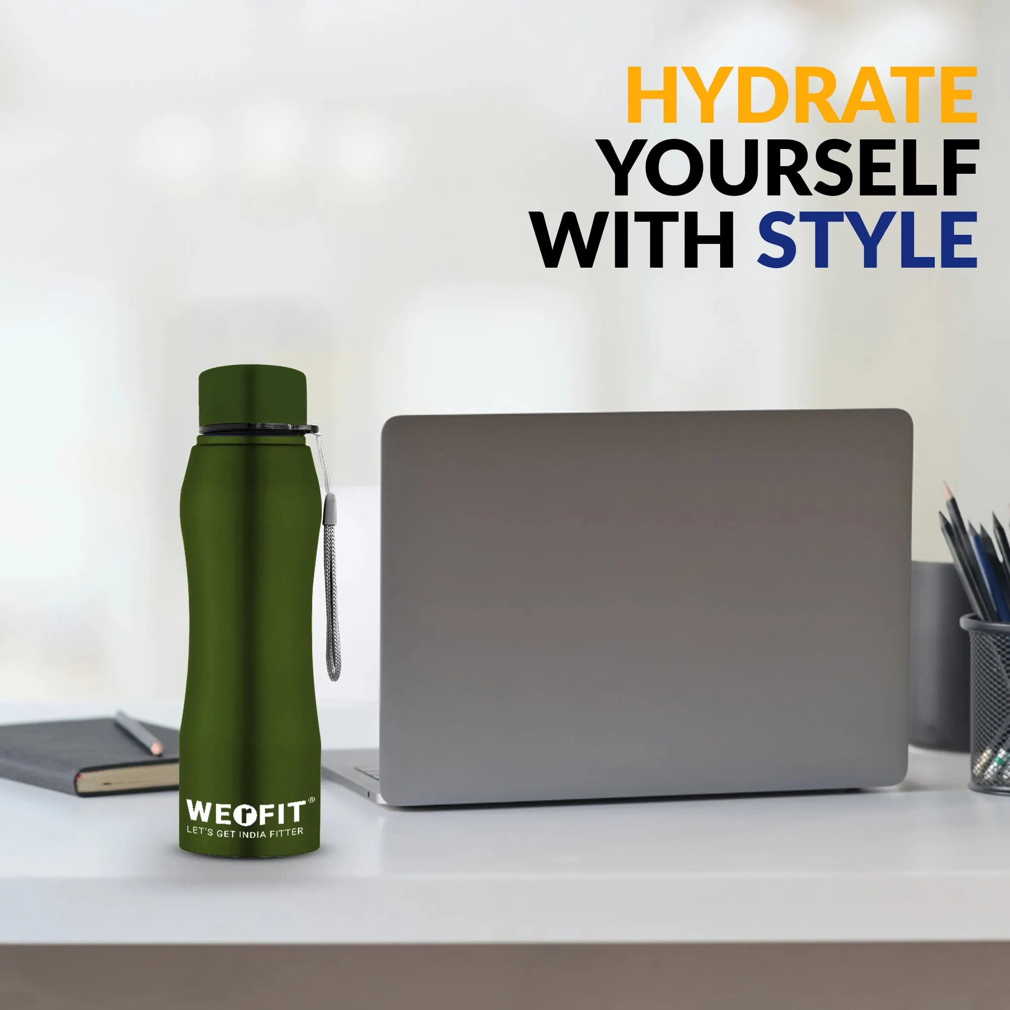 WErFIT Stainless Steel Sports Water Bottle for Gym Park Cycling Yoga Office School 750 ml Bottle  (Pack of 1, Green, Steel)