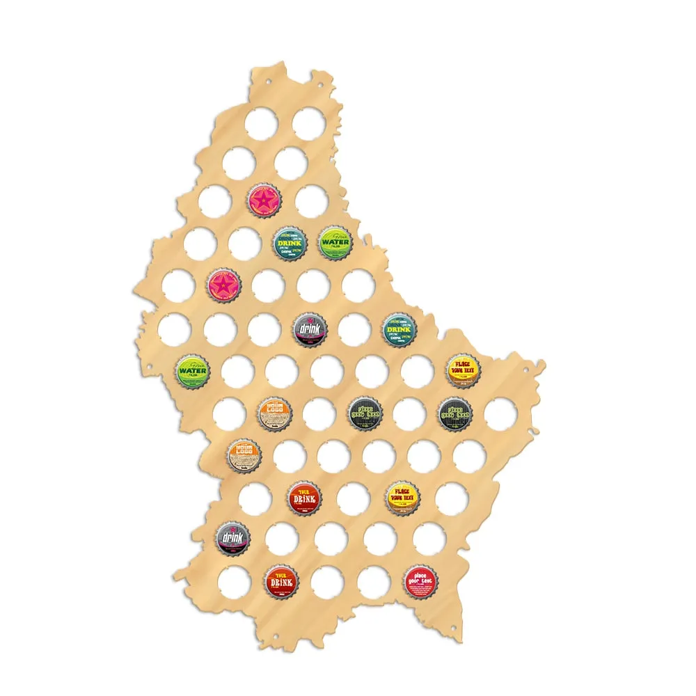 Western Europe Country Grand Duchy of Luxembourg Wood Craft Map Letzebuerg Beer Cap Map Patriotic Wine Cap Collector Home Decor