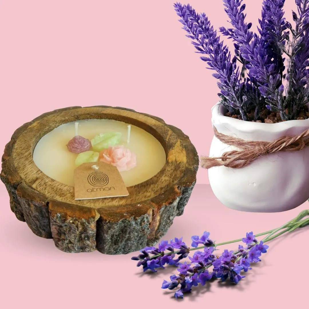 Wooden Log Round Aroma Filter Flower Topping candles with 125 Grams Wax Pack of 1 (Choco Coffee)…