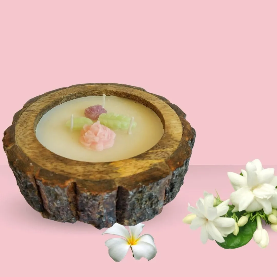 Wooden Log Round Aroma Filter Flower Topping candles with 125 Grams Wax Pack of 1 (Choco Coffee)…