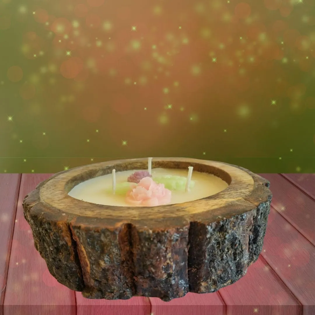 Wooden Log Round Aroma Filter Flower Topping candles with 125 Grams Wax Pack of 1 (Choco Coffee)…