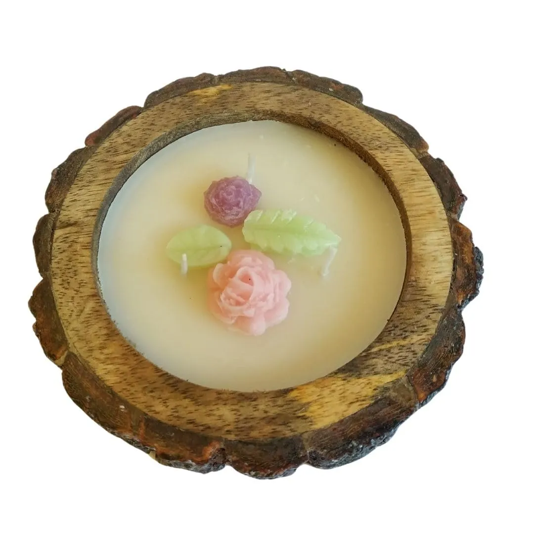 Wooden Log Round Aroma Filter Flower Topping candles with 125 Grams Wax Pack of 1 (Choco Coffee)…