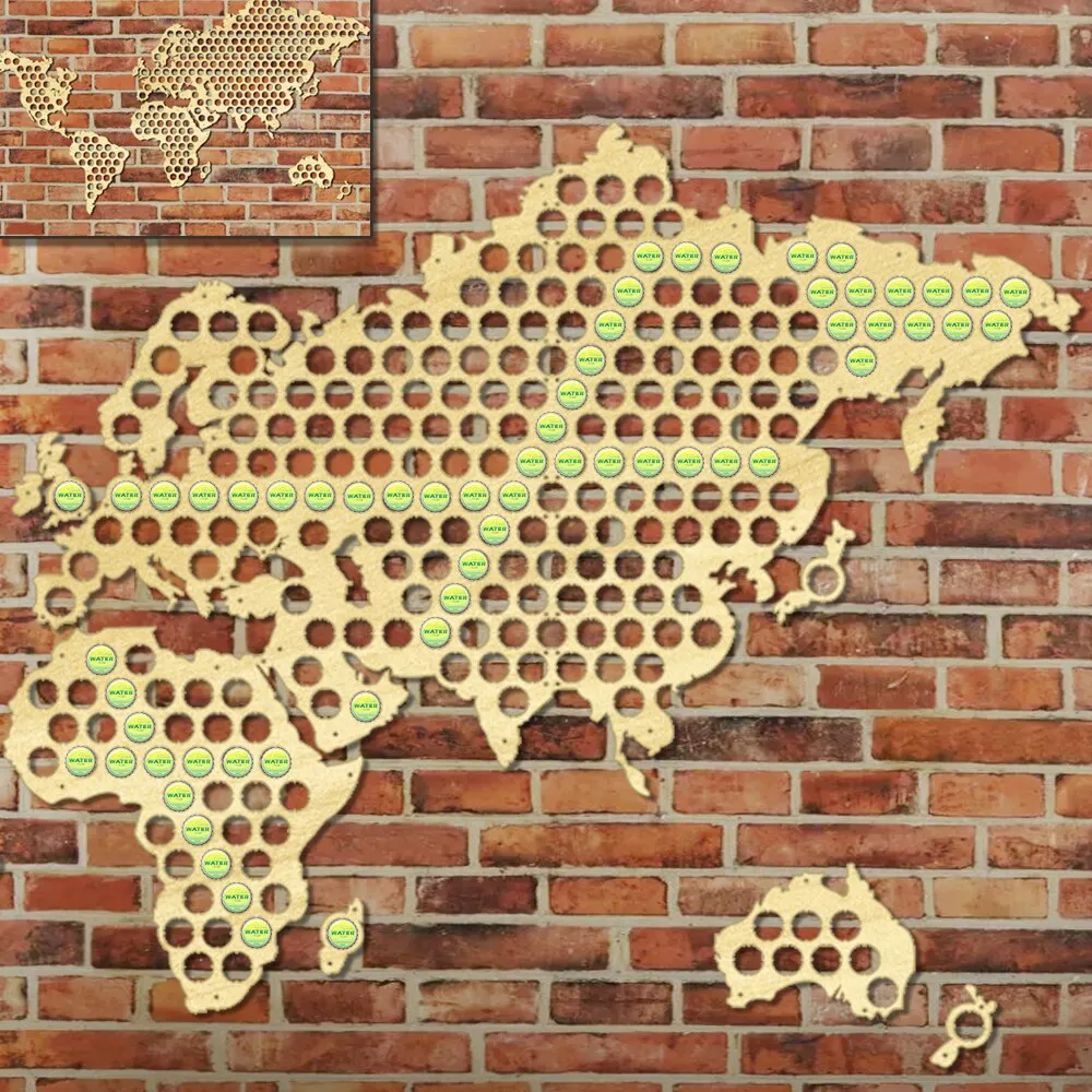 World Map Bottle  Cap Map Wooden Craft   Cap Collector World Map Design Gift For  Lover