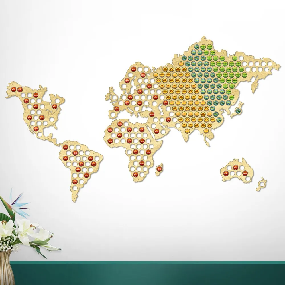 World Map Bottle  Cap Map Wooden Craft   Cap Collector World Map Design Gift For  Lover