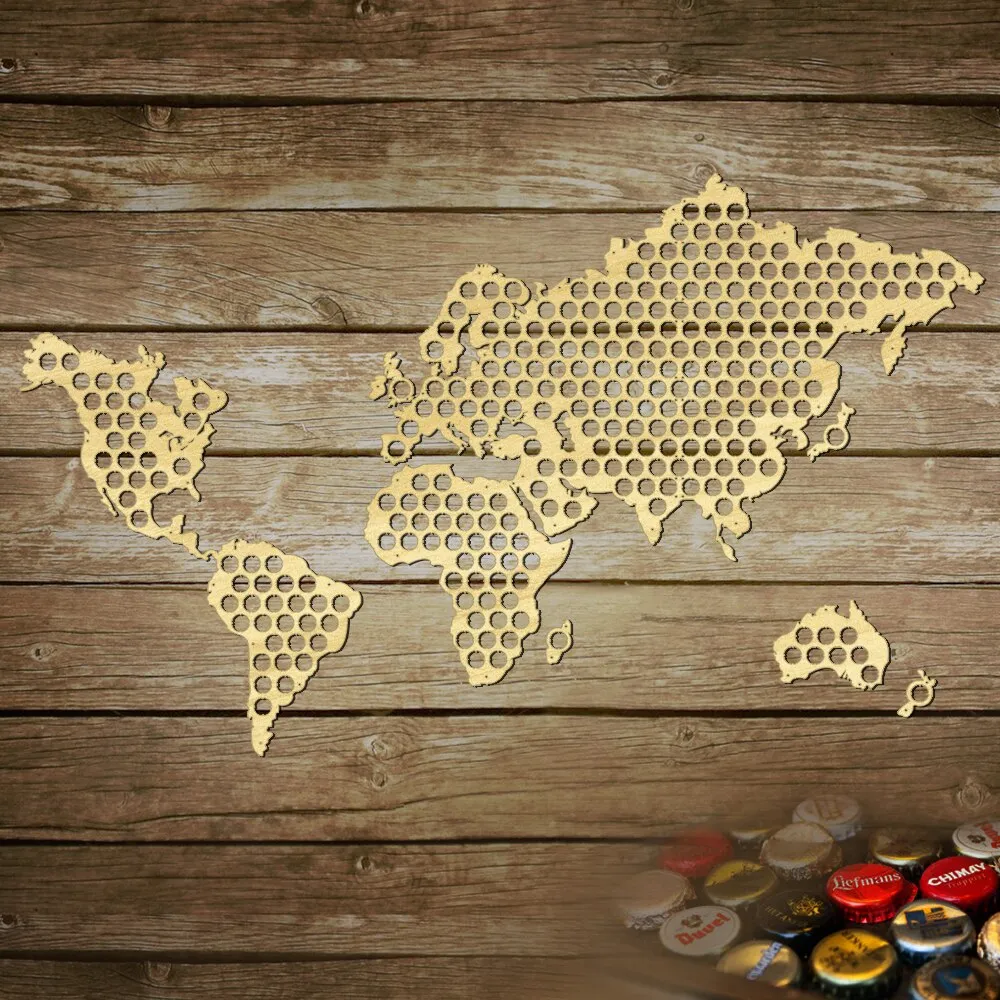 World Map Bottle  Cap Map Wooden Craft   Cap Collector World Map Design Gift For  Lover
